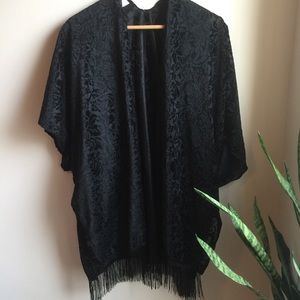 Black Embroidered Shawl w/ Fringe